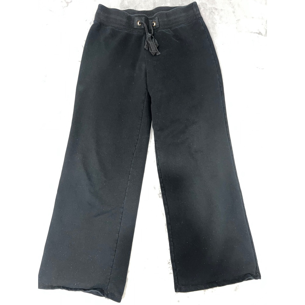 Gap Stretch Black Wide Leg Fleece Sweatpants Drawstring Lounge Pants Small